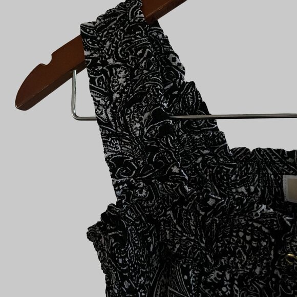 Michael Kors Blouse Womens Medium Black White Cold Shoulder Paisley Floral Print - Picture 11 of 15